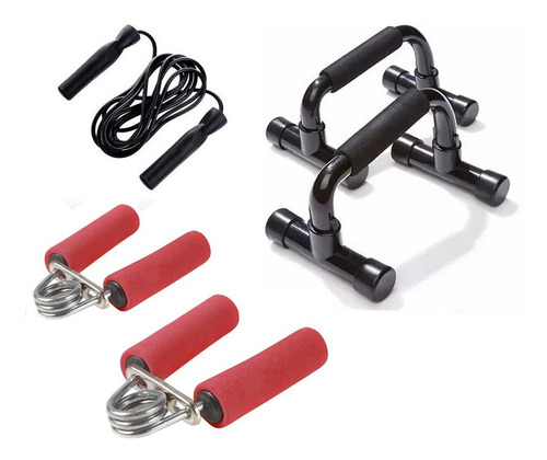 Imagen 1 de 5 de Push Up Paralela + Handgrip Resorte+ Soga De Saltar Con Rul.