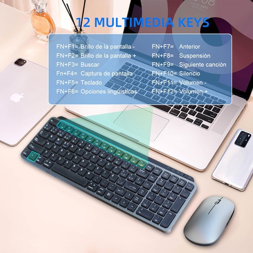 Teclado Y Mouse Recargable Bluetooth Y Inalámbrico Usb Con Ñ