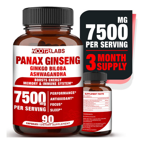Panax Ginseng Rojo Coreano, 7500 Mg De Mayor Potencia Con Gi