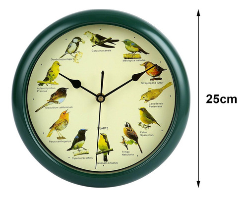 Reloj De Pared Colgante De Pájaros Musicales De 25 Cm,