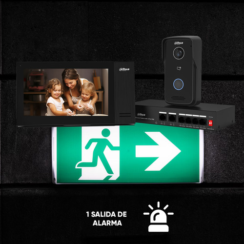 Kit Videoportero DHI Dahua ktp02 Frente Calle Monitor Switch Poe color Negro