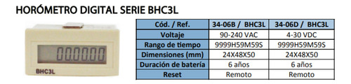 Horometro Digital Serie Bhc3l 90-240 Vac