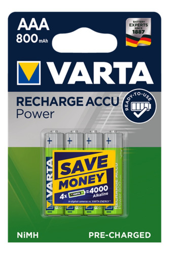 Pila AAA Varta Recharge Accu Power 56703 Cilíndrica - pack de 4 unidades