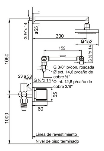 Imagen 2 de 4 de Griferia De Ducha Simple Fv California Cromo 0109/17-cr Baño