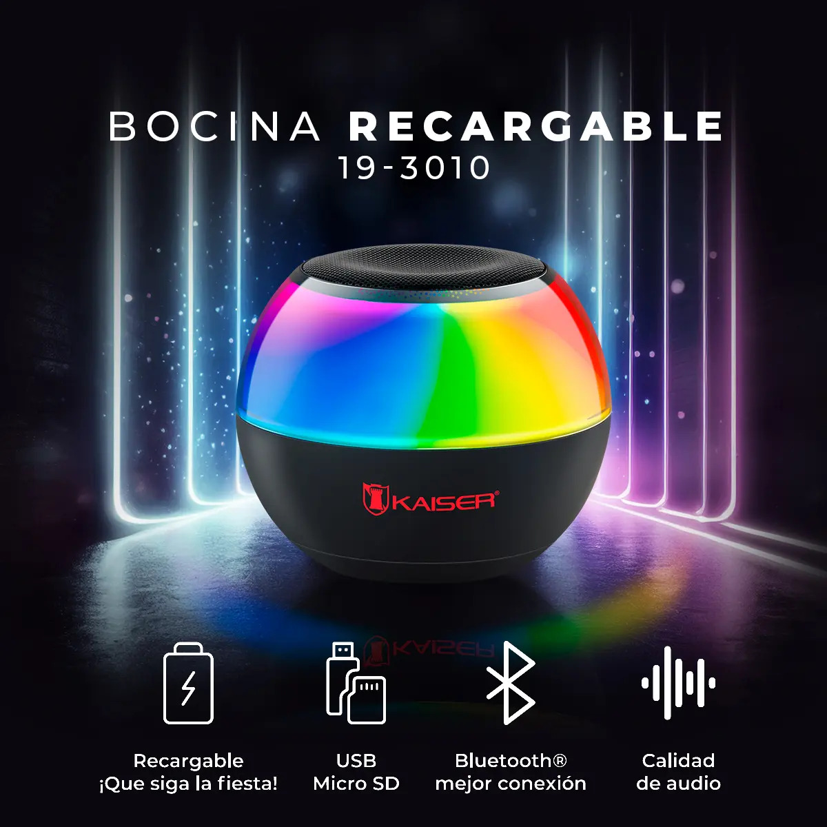 Bocina Kaiser Recargable 19-3010 2 Pulgadas Ksr-link Tws Radio Fm Puerto Usb Micro Sd Aux 3.5mm
