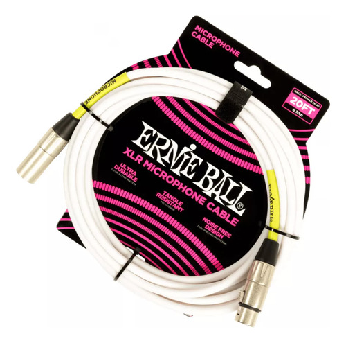 Cable XLR XLR para micrófono, 6 m, blanco, P06389 Ernie Ball