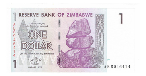 Billete De Zimbabwe, 1 Dólar, 2007. Sin Circular. Jp