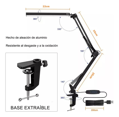 N Simuky Lámpara De Escritorio Led, Brazo Oscilante De