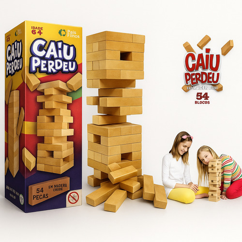 Caiu Perdeu Jogo De Equilíbrio Com 54 Peças Madeira