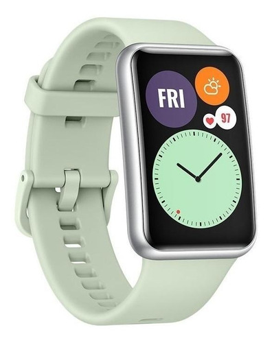 Huawei Watch Fit 1.64" caja de fibra polimérica silver malla green mint de silicona TIA-B09