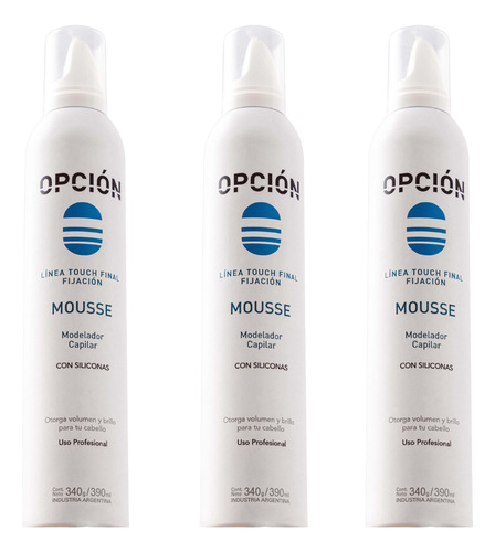 Mousse Modelador Capilar Opcion Volumen Y Brillo 390ml X3