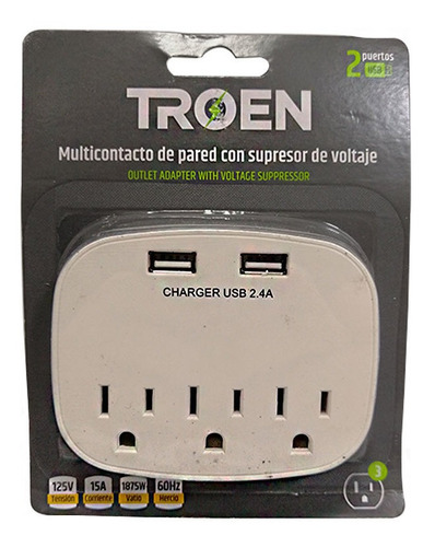 Multitoma Con Entradas Usb 125v Troen