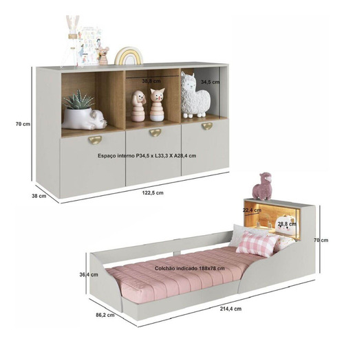 Quarto Infantil Completo Cômoda E Cama Montessoriana Lille Cj082 Arenas Art In Móveis