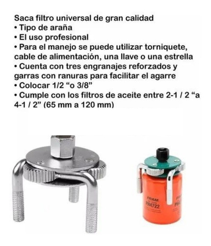 Imagen 4 de 5 de Llave Saca Filtro De 3 Patas Universal Eurotech 65 - 110 Mm