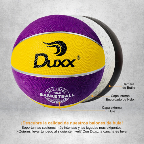 Duxx Balón Basket Ball Hule #3 0367 Niños Color Amarillo / Morado