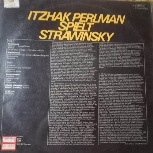 Lp Itzhak Perlman , Stravinsky Com Bruno Canino (Usado)