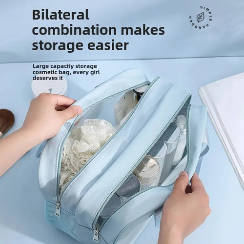 Bolsa De Maquillaje Impermeable De Doble Capa, Partición Por