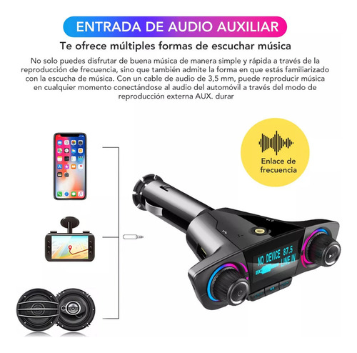 Mz Receptor Bluetooth Y Transmisor Fm Auto Cargador Rápido