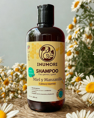 Shampoo Para Perro Natural Y Biodegradable Inumori Miel Y Manzanilla