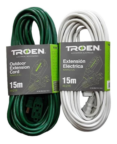 Extensión Eléctrica 15m 16awg X 2c Marca Troen 