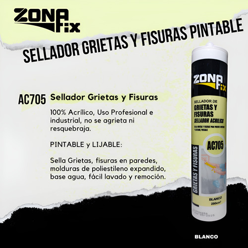 2 Selladores Acrílico Grietas Y Fisuras Zonafix Blanco 400cc