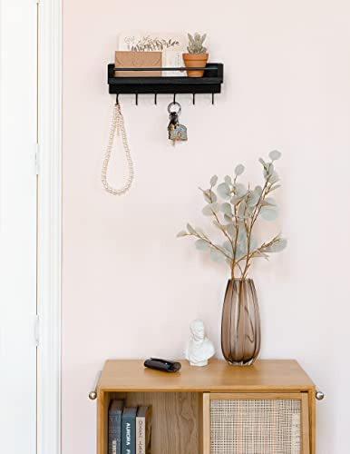 Soporte Para Llaves De Madera Negra Con 6 Ganchos, 24 X 9 X