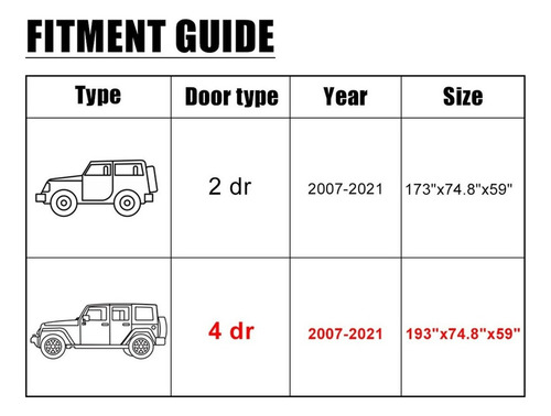 Funda Protectora Para Jeep Wrangler Jk Jl 2007-2021
