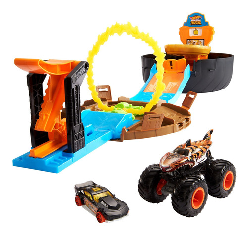 Set De Juego Hot Wheels Monster Trucks Stunt Tire Se Abre