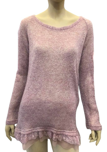 Sweater Italiano Rinascimento Rosa Con Lurex Dorado