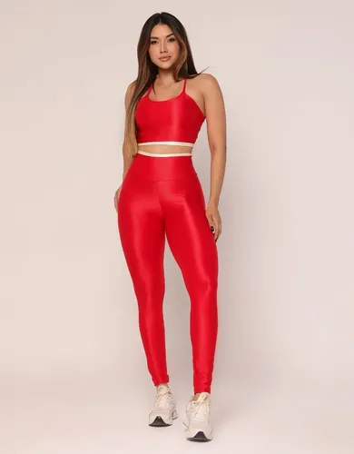 Conjunto Fitness Calça + Top Feminino Canelado Poliamida