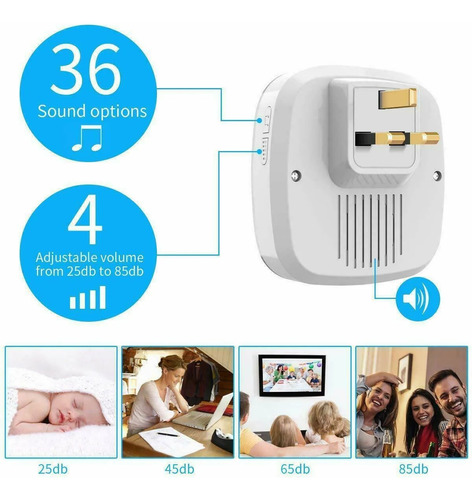 Timbre Inalámbrico Con Luz Led, 1 Transmisor Y 2 Receptores