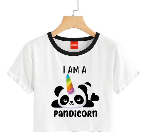 Blusa Corta Panda Unicornio Pandicorn Playera Crop #925