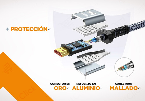 Imagen 5 de 10 de Cable Hdmi 8k 60hz 2 Metros 4k 120hz V2.1 Oro 48gbps Premium