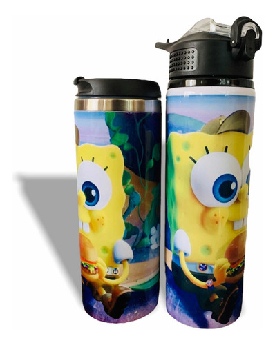 Termo+cilindro+taza Bob Esponja Personalizado Color Azul