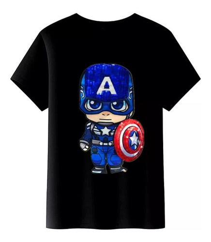 Polera Capitán América Niño Ojos Luces Led Negra Superheroe