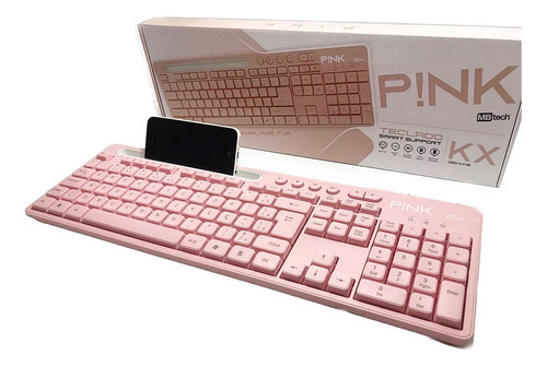 Teclado Para Computador Na Cor Rosa Com Suporte De Celular