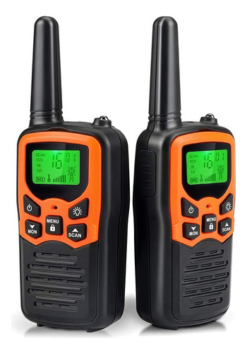 2 Pcs Radios Walkie Talkie Recargable Pantalla Led Negro/naranja 8 (eu)/22 (