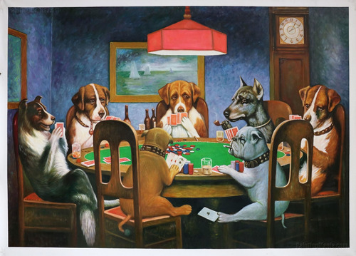 Vinilo Decorativo 50x75cm Perros Jugando Cartas Poker Dibujo