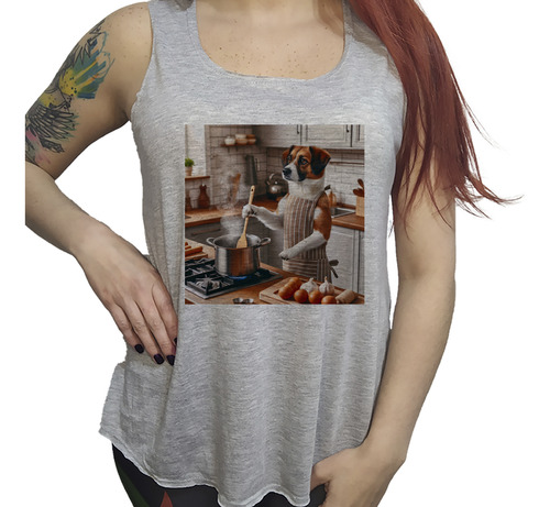 Musculosa Ac Dama Perro Cocinando Amor Cocina Cocinero M4