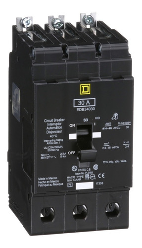 Imagen 1 de 1 de Interruptor Termomagnético Edb 3p 30a Schneider Edb34030