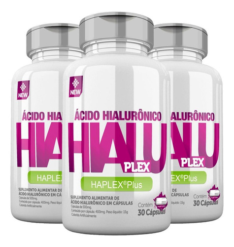 Kit 3x Hialuplex Ácido Hialurônico Haplex Plus 30 Cápsulas