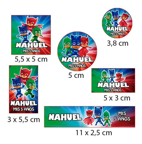 Kit 144 Stickers Pj Mask Troquelados Candy Bar Etiqueta