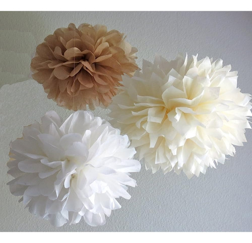 Sorive® 12pcs White Ivory Tan Tissue Paper Pom Poms Pompones