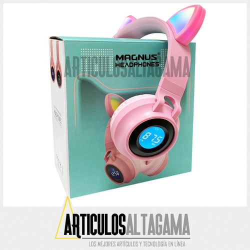 Imagen 3 de 3 de Audifonos Diadema Bluetooth Pantalla Orejas De Gato Y Luces