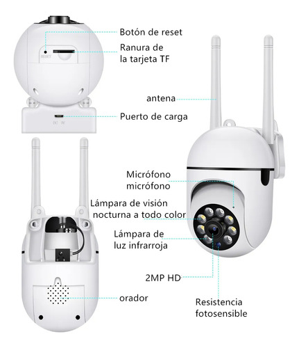 Xinshi Cámara De Seguridad Wifi Hd 1080p Foco 360° Interior Con Resolución 2mp Visión Nocturna Incluida Audio Bidireccional Color Blanco Camaras De Seguridad Exterior