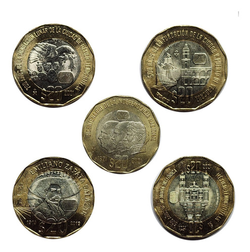 Set De Cinco Monedas Conmemorativas 20 Pesos