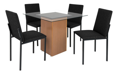 Conjunto Mesa Ciplafe Dubai Roma 4 Cadeiras Tampo Vidro 0,9m Desenho do tecido das cadeiras LINHO PRETO