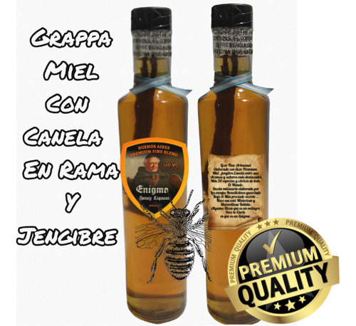 Grappa Miel Jengibre Y Canela En Rama Botella De 500 Ml 