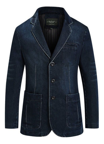 Saco Blazer Hombre Mezclilla Jeans Bolsillo Grande Slim Cut