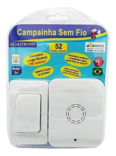 Imagem 1 de 1 de Campainha Sem Fio Qualitronix Qc1 Bivolt 52 Toques 150m